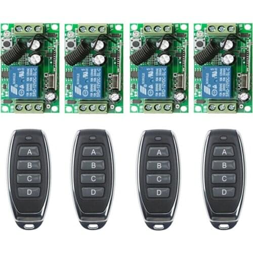 DC12V 8A 1CH RF Wireless Remote Control System 55*32*16 mm 4 * Receiver& 4 *Transmitter Household appliances 10m