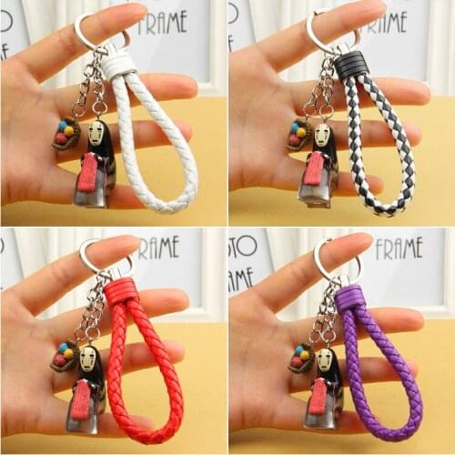 Miyazaki Hayao Film Spirited Leather Keychain Faceless Man PVC Doll Keyrings Pendant for Women Bag Charms Car Key Accessories