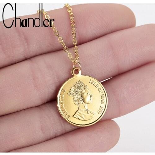 Chandler Copper Round Coin Necklace For Women Gold Color Medallion Simple Female Long Chain Necklace Collier 2019 Wholesale