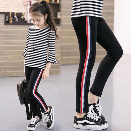 Kids Girls Pants New Fashion Sports Leggings for Girls Solid Color Splicing Pencil Pants Kids Trousers