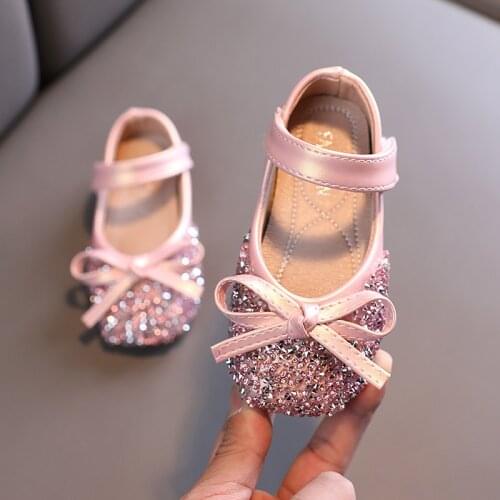 Baby Toddler Girl Elegant Bow Party Dress Glitter Leather Shoe ChildrenS For Girls Spring Princess Shoe Kids 1 2 3 4 5 6 Years