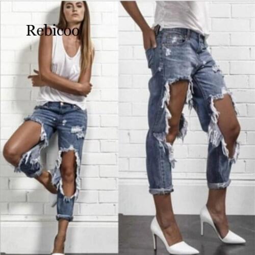 Jeans woman boyfriend jeans for women trade knee broken hole denim pencil pants jean femme trousers women
