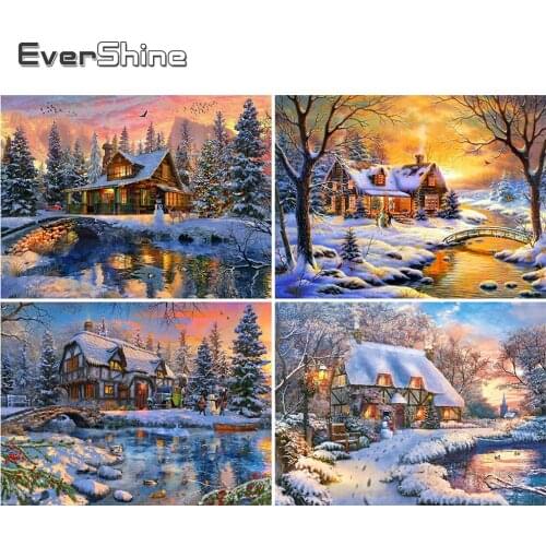 EverShine Diamond Painting 5D Landscape Mosaic Diamond Embroidery Winter Picture Of Rhinestones Needlework House Handmade Hobby