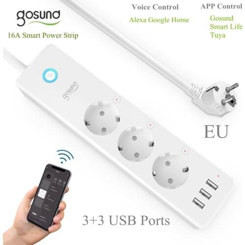 Gosund 16A Smart Power Strip With 3 USB Ports Gosund / Smart Life APP Control Multi-Plug Alexa And Google Home Voice Control EU