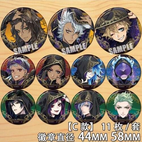 Anime Twisted-Wonderland Dire Crowley Riddle Rosehearts Grim Figure 5889 Badge Round Brooch Pin Gifts Kids Collection Toy