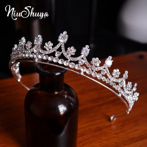 NiuShuya Rhinestone Crystal Cubic Zirconia Wedding Tiara Crown Bridal Hair Accessories Bridesmaids Princess Women Jewelry