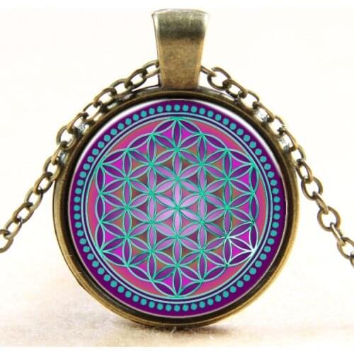New Fashion Colorful Flower Of Life Logo Pendant Necklace Bronze chain vintage choker statement Necklace women Jewelry 2017
