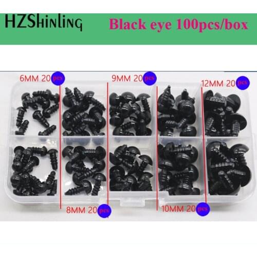 6mm,8mm,9mm,10mm,12mm Toy Accessories Box Plastic Eye Art Eye Black Bean Eyes All Black Screw Eyes Plush Doll DIY Toy Material