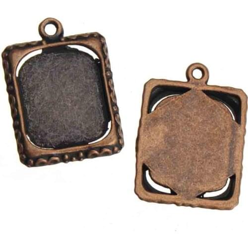 Frame Charms DIY Photo Handicrafts Pendants Vintage Copper Rectangle Single Classic Retro Metal Jewelery Findings 25*18mm 25pcs
