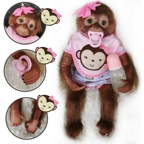 Real Lifelike Monkey Reborn Baby Doll 52cm Simulation Animal Toy Cute Plush Monkey Rebirth Doll