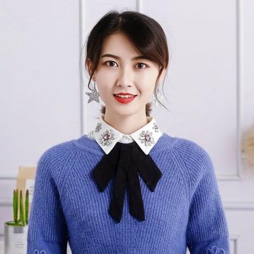 Detachable Collars Crystal fake false collar Ladies shirt lapel pearl Spangled Pearl Starry Vintage White Bowtie remove Collar