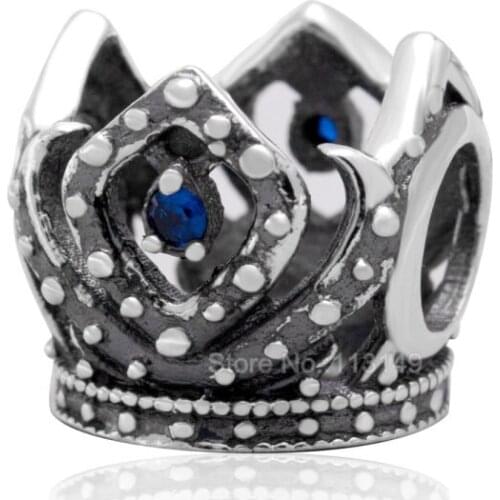 Blue Purple CZ Zircon Micro Pave Crown Authentic 925 Sterling Silver European Charm Beads For DIY European Jewelry SZPB266