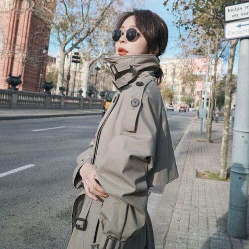 Womens Trench Coat 2021 Autumn New Korean Loose Chic Windbreaker With Belt Fashion Double Breasted Overcoat Long Coat H150
