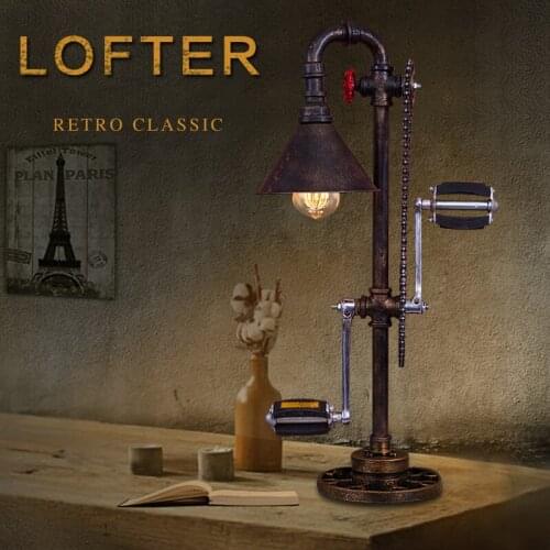 Vintage Iron Water pipes Desk lamp. Creative Bicycle Foot Pedal Gear Retro table lights lamp loft industrial reading lamp Haomer