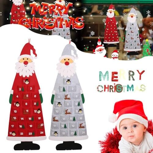 Felt Christmas Advent Calendar with Pockets Wall Hanging Santa Felt Advent Calendar 24 Days Countdown Calendar for Home Decor 2