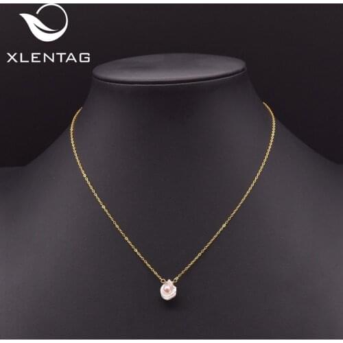 XlentAg Natural Mussel Shape Fresh Water Pearl Pendant Necklace For Women Accessories Angle Gift Boho Silver 925 Jewelry GN0120