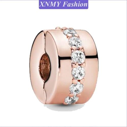 XNMY CZ Zircon Clips Beads for Women Jewelry Making Fit Original Pandora Bracelet Shining Clear CZ Spacer Clip Charms Pulseira D