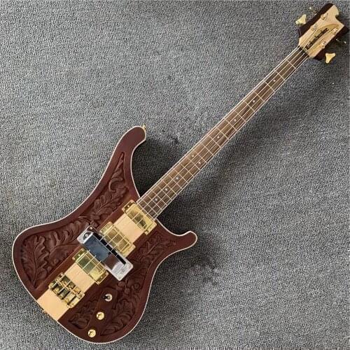 Factory Custom 4-String Electric Bass Guitar with Neck-Thru-Body,Rosewood Fretboard,Gold Hardwares,3 Pickups,Offer Customized