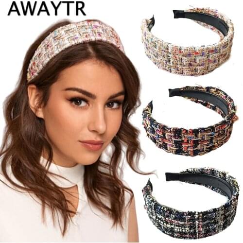 AWAYTR 2021 New Cloth Tweed Wide Hair Band for Women Headbands Girls Hair Hoop Turban Ladies Fashion Hair Bezel Headwear