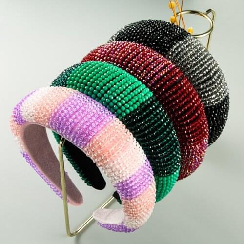 Luxurious Baroque Style Full-color Crystal Hair Band Womens Retro Handmade Beaded Gold Velvet Wide Brim Headdress For Women