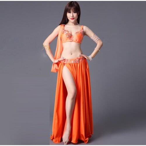 Professional Sexy Belly Dance Costume Set Women Lady Bra Skirt 2 Pieces Set Rhinestone Bra Danse Orientale Clothes DL2226
