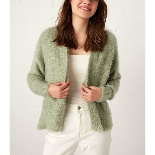 Low Sleeve Knitwear Beard with thread Cardigan Long Sleeve Matte Green color new season womens casual chic style fashion