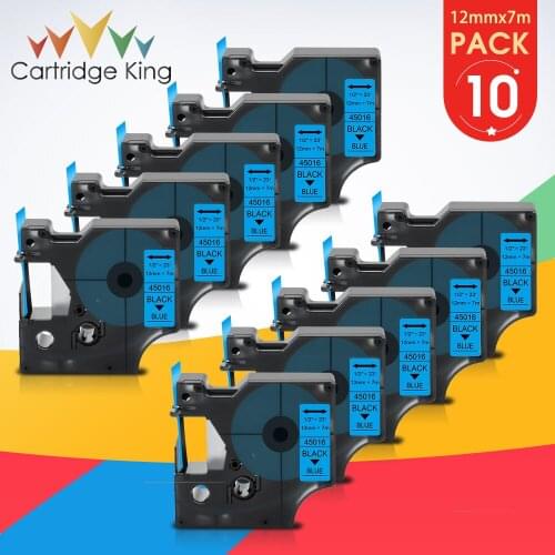 10PK Compatible for Dymo D1 45016 12mm Label Tape Black on Blue Label Cartridge 45010 45013 for DYmo LabelManager LW160 LW280