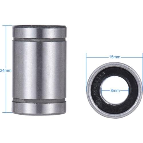 12PCS New Upgrade 3D Printer Linear Ball Bearing LM8LUU 24mm(L)*8mm(ID)*15mm(OD) For 3D Printer Parts