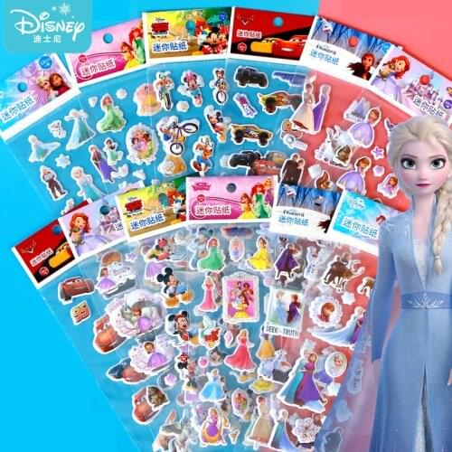 12pcs Different Disney Frozen Elsa 3D Puffy Bulk Stickers Sofia Mickey Minnie Princess Cartoon Movies Anime Kids Girl Toy Gift