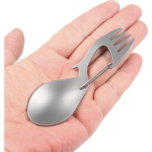 2 In 1 Outdoor Titanium Spoon Camping Tableware Bottle Opener Picnic Dinner Titanium Spork Fork for Travel Backpacking