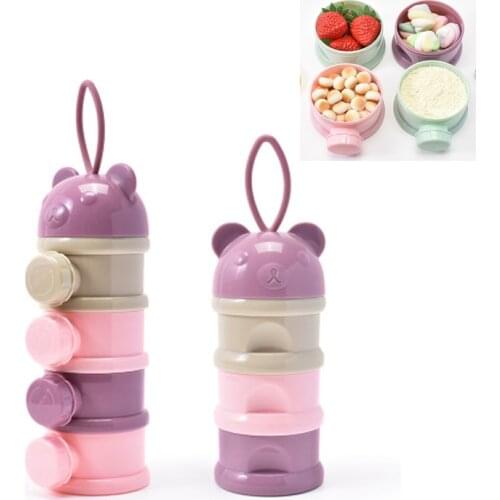 3 / 4 layers Bear Style Portable Baby Food Storage Box Essential Cereal Cartoon Infant Milk Powder Box Toddle Snacks Container