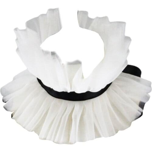 Women Victorian Vintage Mesh Ruffled Stand False Fake Collar Lace-Up Ribbon Bowknot Steampumk Neck Ruff Cosplay Necklace