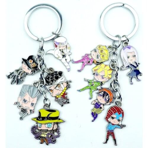 Anime JoJos Bizarre Adventure Keychain Keyring 5 in 1 set Alloy Metal Pendant Cartoon Figures Key Ring Cosplay Accessories Gift