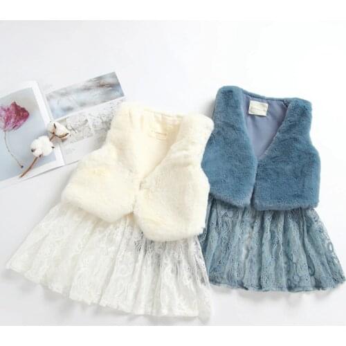 Kids Girls Waistcoats Fur Patchwork Lace Vest Coats 2019 Winter Warm Waistcoat Children Outerwear Clothing Kids Waistcoats