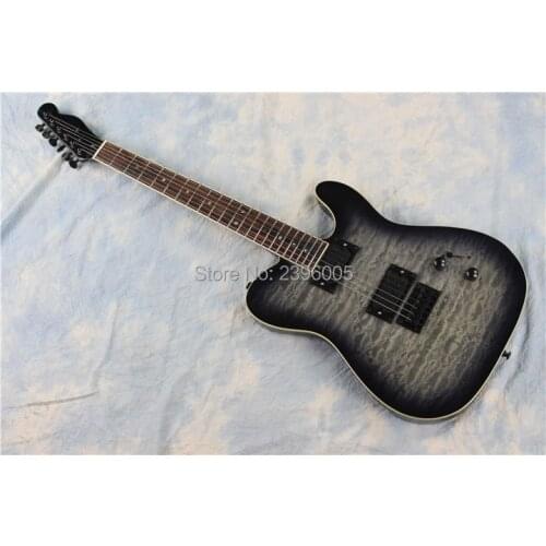 Fantasy Guitar Club,Human tele guitar,quilted maple top,transparent black color,free shipping Chinese guitar