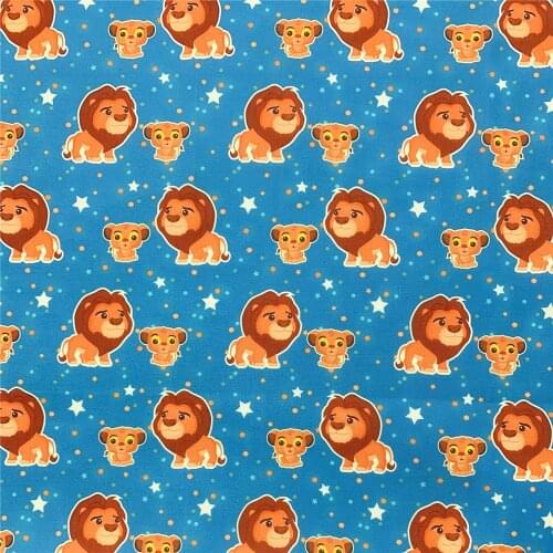 Blue cute little lion Polyester Cotton Fabric Patchwork for Tissue Kids Home Textile for Boys shirt pants mask fabric