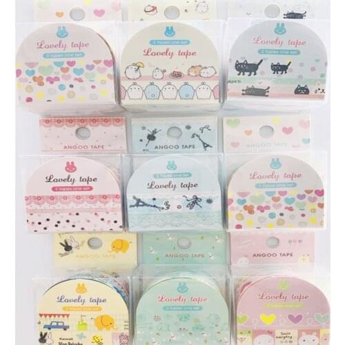 2pcs/pack Lovely Cartoon Washi Tape DIY Decorative Color Paper Adhesive Tape Papelaria Label Masking Sticker Tape
