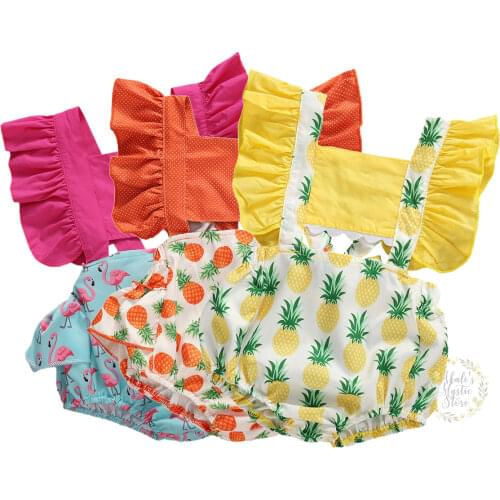 0-24M Newborn Infant Baby Girls Ruffles Fruit Romper Pineapple Flamingo Jumpsuit Playsuit Sunsuit Summer Toddler Girl Clothes