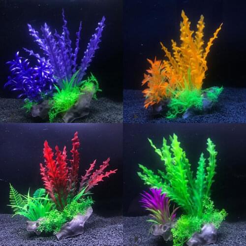 Colorful Aquarium Plants Plastic Artificial Aquarium Decoration Fish Tank Water Red Green Grass Ornaments Landscape Decoration