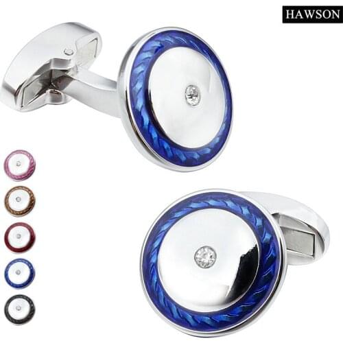 HAWSON Round Cuff links With Clear Crystal Men And Ladies Cuff links For Wedding