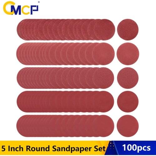 CMCP 100pcs Round Sandpaper Set 5 Inch Disk Sand Sheets Grit 60-240 Hook Loop Waterproof Sanding Discs For Wet/Dry Abrasive Pape