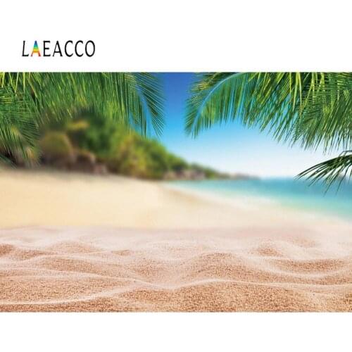 Laeacco Sea Backgrounds Beach Sand Palms Tree Baby Summer Tropical Holiday Photo Background Photography Backdrops Photo Studio