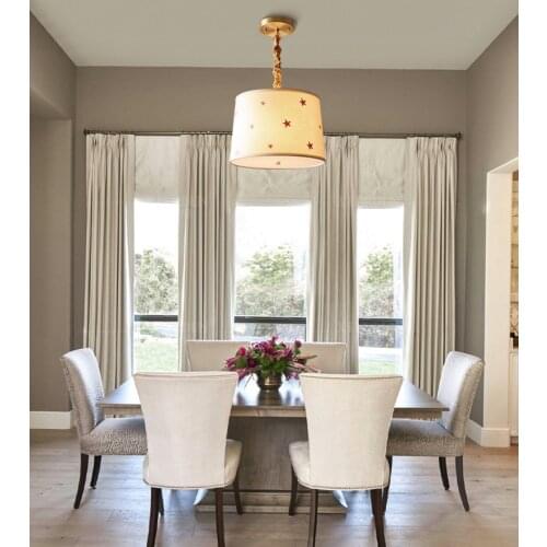 Childrens room star lamp hand-embroidered copper chandelier colorfast pilling linen light for boys/girls/bedroom/living room