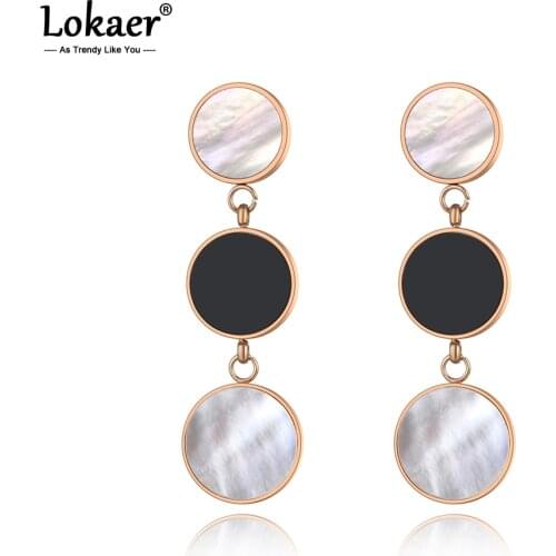 Lokaer Trendy Bohemia Stainless Steel 3Pcs Disc Dangle Earrings For Women Girls Crystal Shell & Acrylic Earrings Jewelry E19183