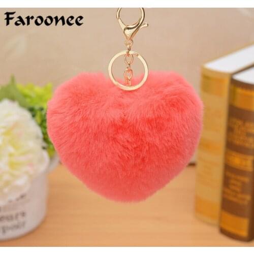 Fashion Love Heart Shaped Key chain Cute Soft Pompom Key Rings Bag Car Pendants Sweet Keychain For Woman Girls Gift