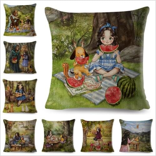 Cartoon Cute Girl Fairy Tale World Pillowcase Decor Lovely Child Cushion Cover for Sofa Home Car Pillow Case 45x45cm
