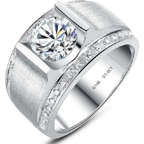 1Carat Pure 585 Gold Round Brilliant Fantastic test positive Moissanite Wedding Ring For Men Vintage Promise Jewelry Gift