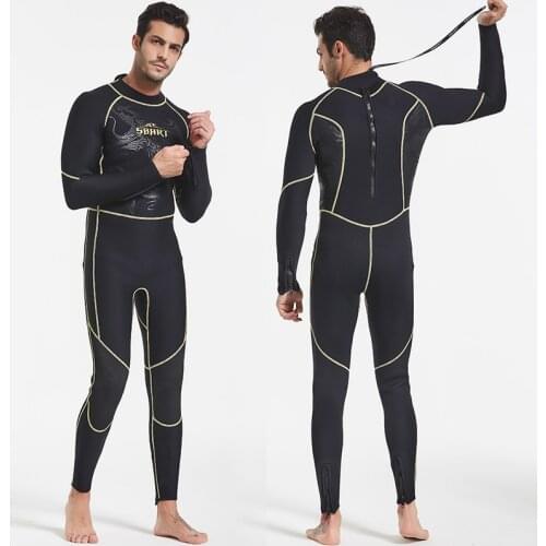 Mens 3mm Neoprene Wetsuit, Back Zip One Piece Full Body Diving Suit Snorkeling, Scuba Diving Swimming Surfing Winter Swimsuit