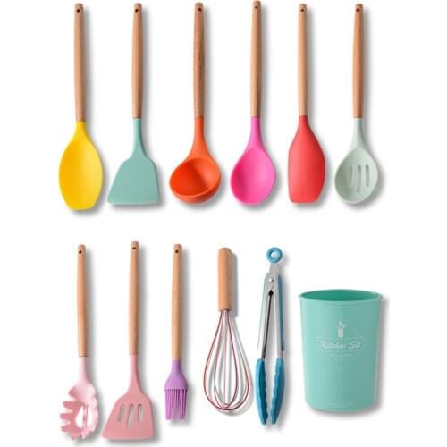 Silicone Kitchenware Set Cooking Utensils Non-Stick Baking Tools Storage Box Spatula Spoon Egg Beater Gadget Kitchen Accessories