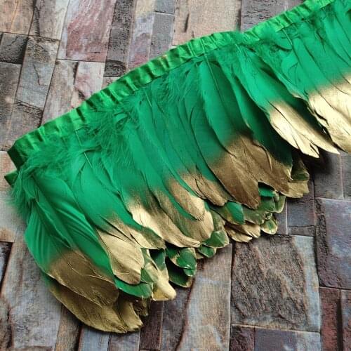 Wholesale 2 Meters Beautiful Grass Green Goose Feathers Ribbons 15-20cm/6-8 inches Cloth Belt DIY Dress Decoration Accessories